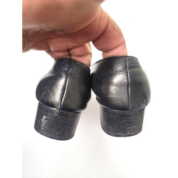 Vintage Salvatore Ferragamo Black Leather Heels With Bow & Textured Toe Women's - Picture 4 of 10